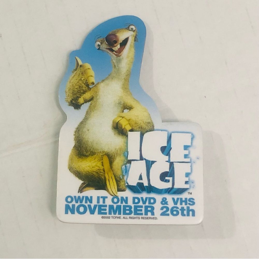 Ice Age DVD VHS video release die cut cardboard Walmart staff pin Sid sloth